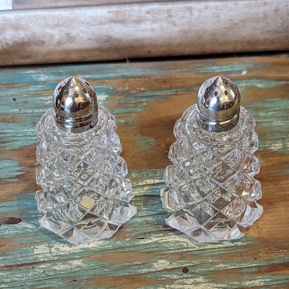Antique Cut Crystal Salt & Pepper Shakers With Silver Lids - Picture 2 of 15